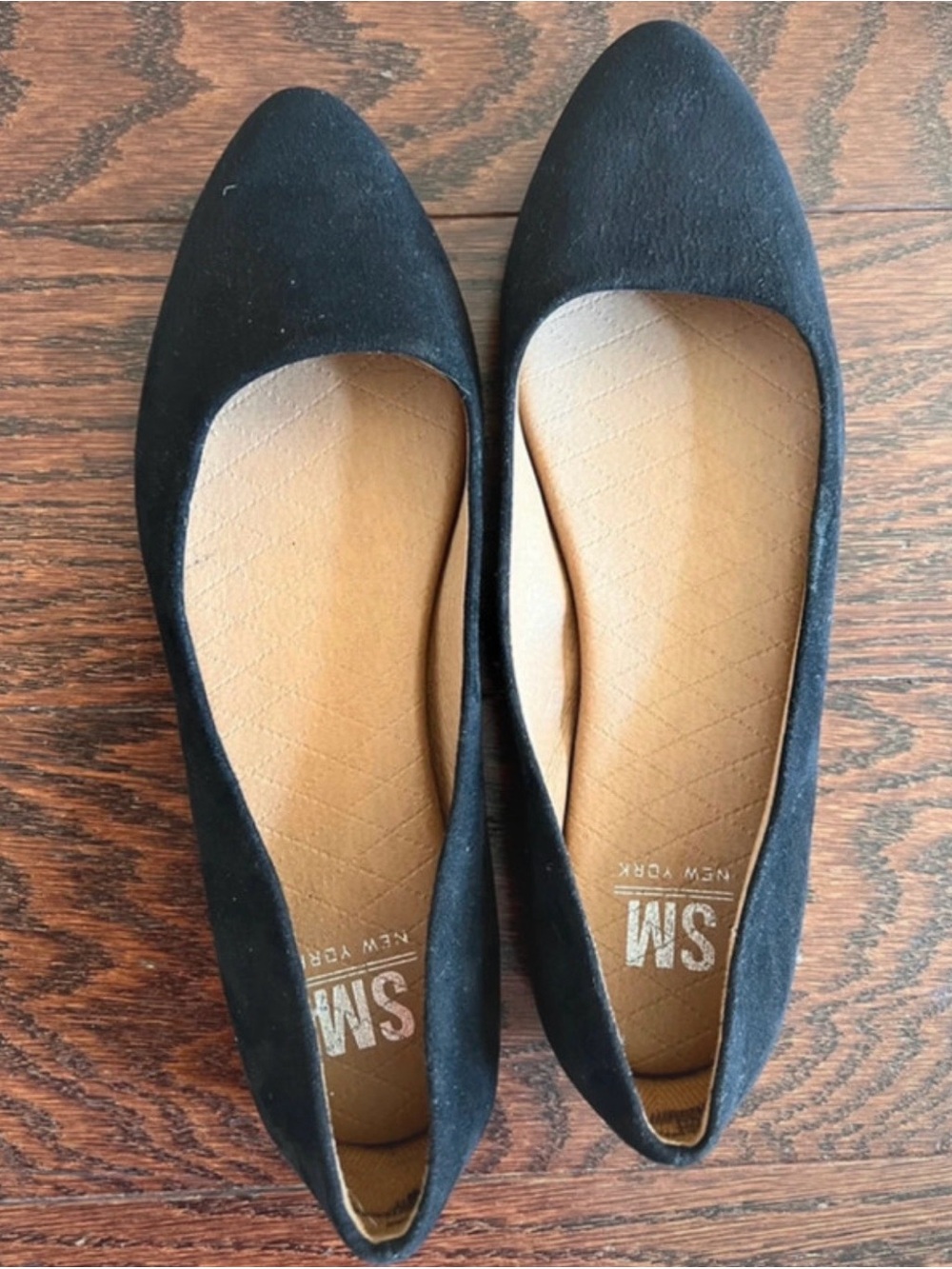 SM NEW YORK Flats Ballet Pointed Toe 7.5 M Shoe Womens Black Slip On